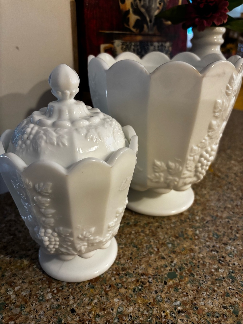 Westmoreland
White Milk Glass Decorative Covered Jar and Vase Set